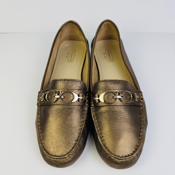 Coach Fortunata Gold-Tone Metallic Leather Loafers Shoes A3791 Women's Size 9B - Picture 5 of 11